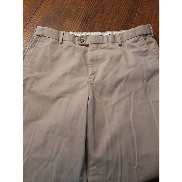 Mens 38x29 Saddlebred Khaki Tan Flat Front High Waist Dress Pants with Pockets - Picture 2 of 3